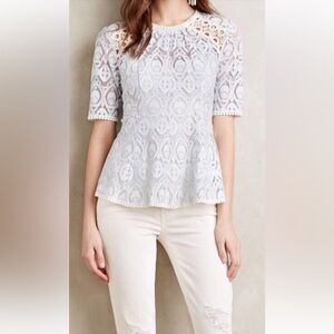 Anthropologie Signa HD in Paris Lace Top in Blue.
